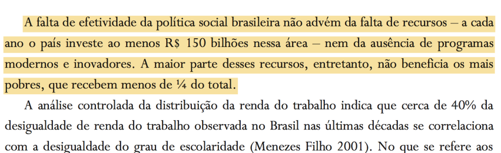 Trecho da Agenda Perdida, que tinha Marcos Lisboa como um dos autores e propunha, ainda em 2001, a focalização do gasto social;